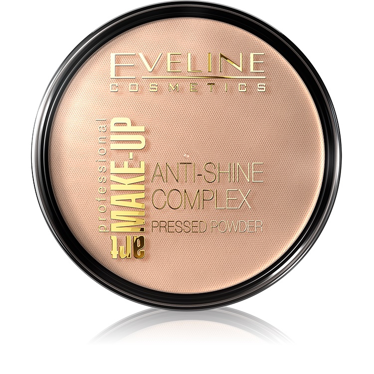 Eveline Make-Up Art Anti-Shine Complex Pressed Powder puder z ujednolicającą i rozjaśniającą skórę formułą 34 Medium Beige 14 g
