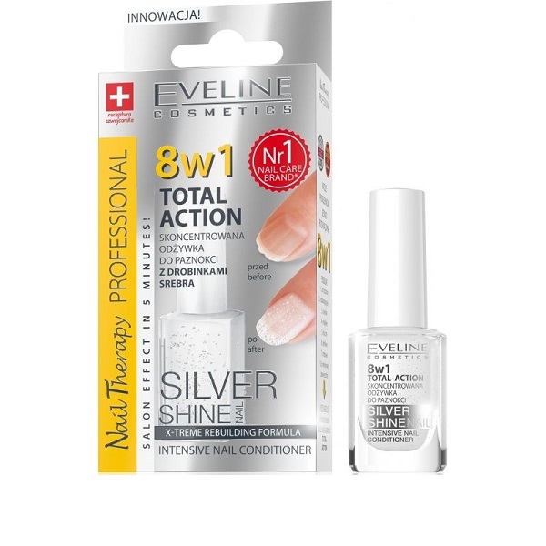 Nail Therapy Professional 8w1 Total Action Silver Shine skoncentrowana odżywka do paznokci z drobinkami srebra 12ml