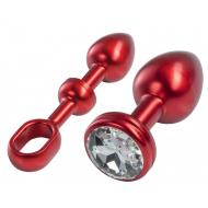 MALESATION Alu-Plug with handle & crystal small, red