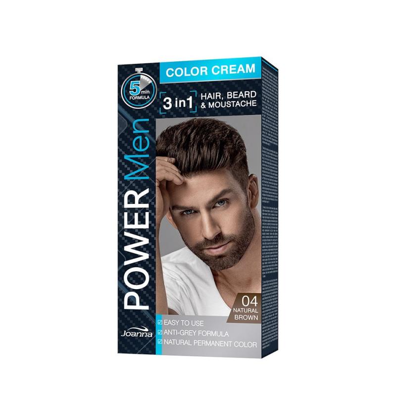 Power Men Color Cream 3in1 farba do włosów brody i wąsów 04 Natural Brown 30g