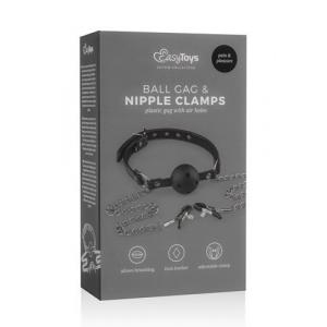 Knebel-Open Ball Gag With Nipple Clamps