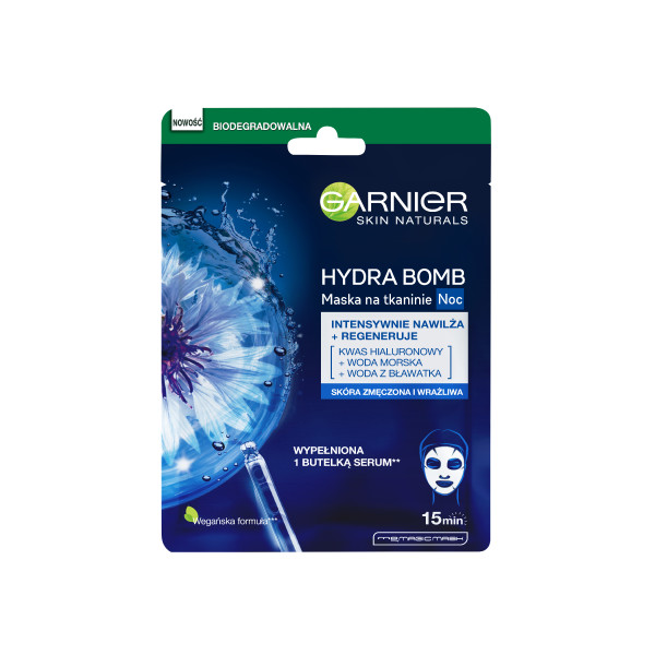 Garnier Skin Naturals Hydra Bomb maska odżywcza w płacie na noc 28 g