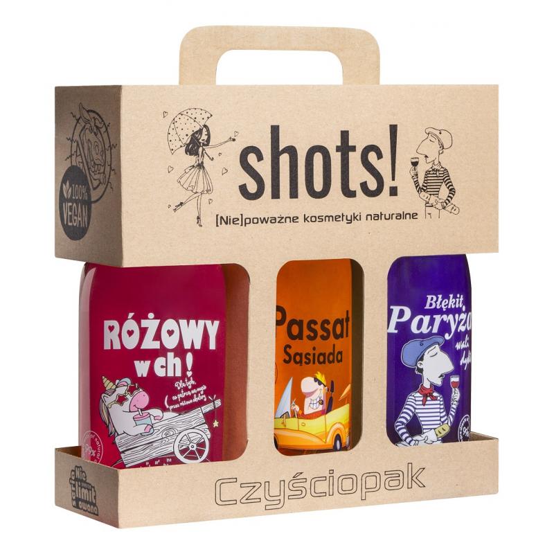 Shots! Czyściopak Unisex zestaw żel pod prysznic Różowy w ch! 500ml + Passat Sąsiada 500ml + Błękit Paryża 500ml