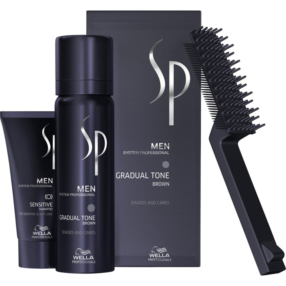 SP Men Gradual Tone Brown zestaw do stopniowej eliminacji siwizny pianka pigmentująca 60ml + łagodny szampon 30ml + szczoteczka