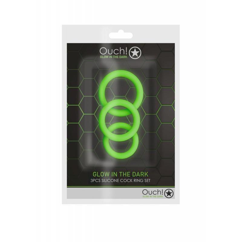 3 pcs Cock Ring Set - Glow in the Dark - Neon Green