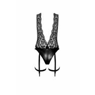 F297 Libido Deep-V bodysuit with collar, pearl chain and garter L