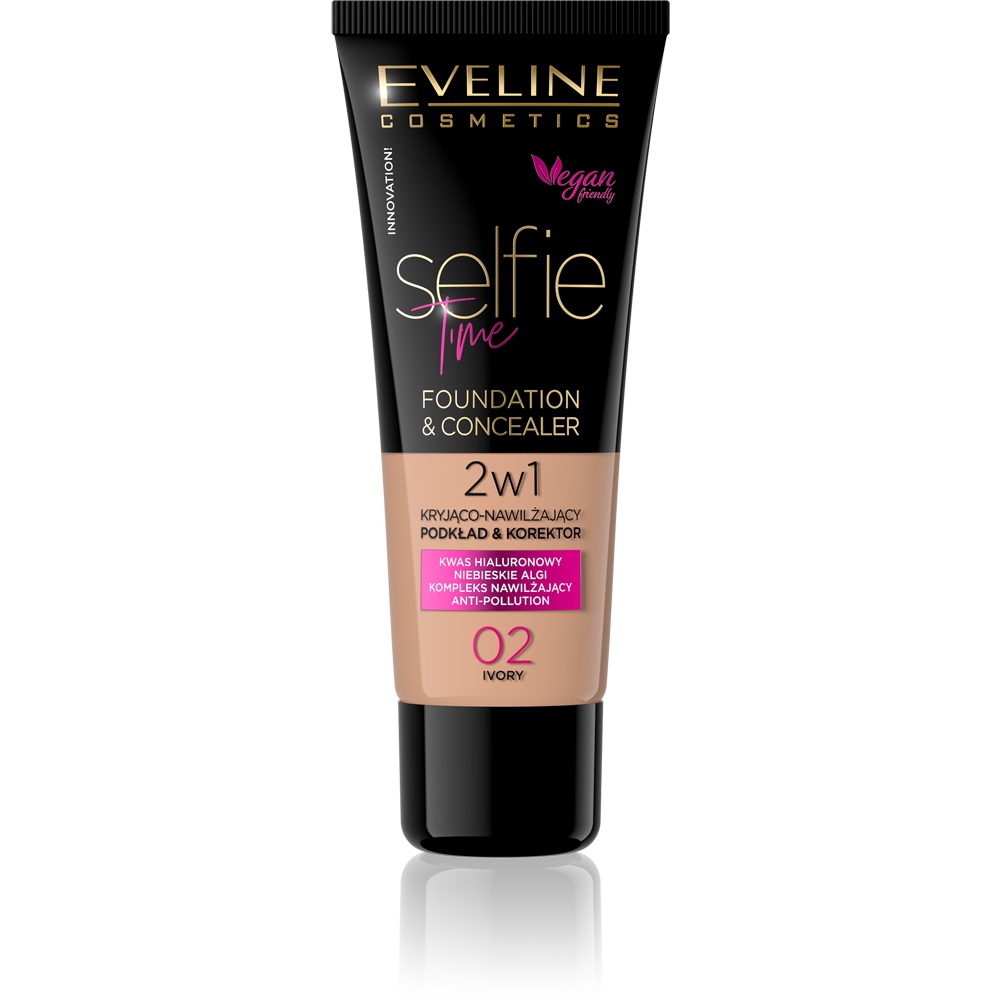 Eveline Cosmetics Selfie Time podkład i korektor 2 w 1 odcień 02 Ivory 30 ml