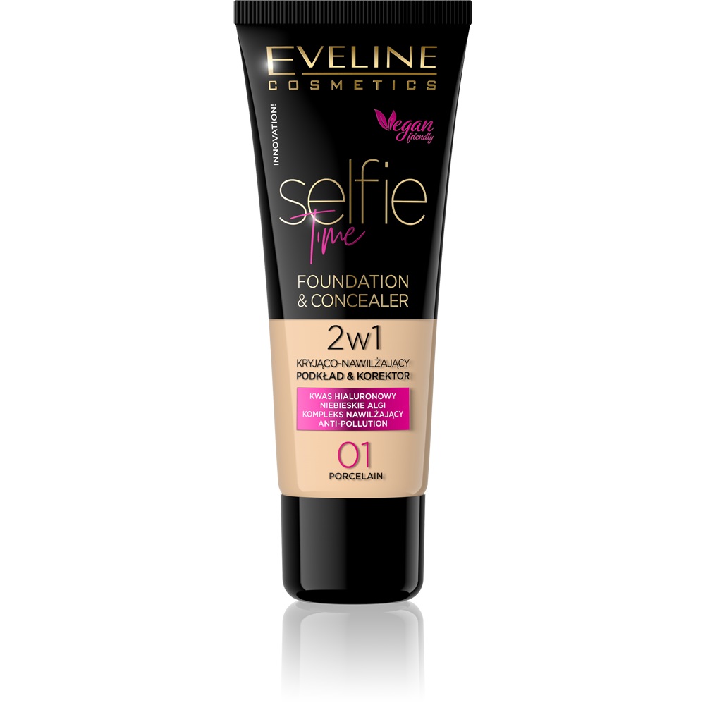 Eveline Cosmetics Selfie Time podkład i korektor 2 w 1 odcień 01 Porcelain 30 ml