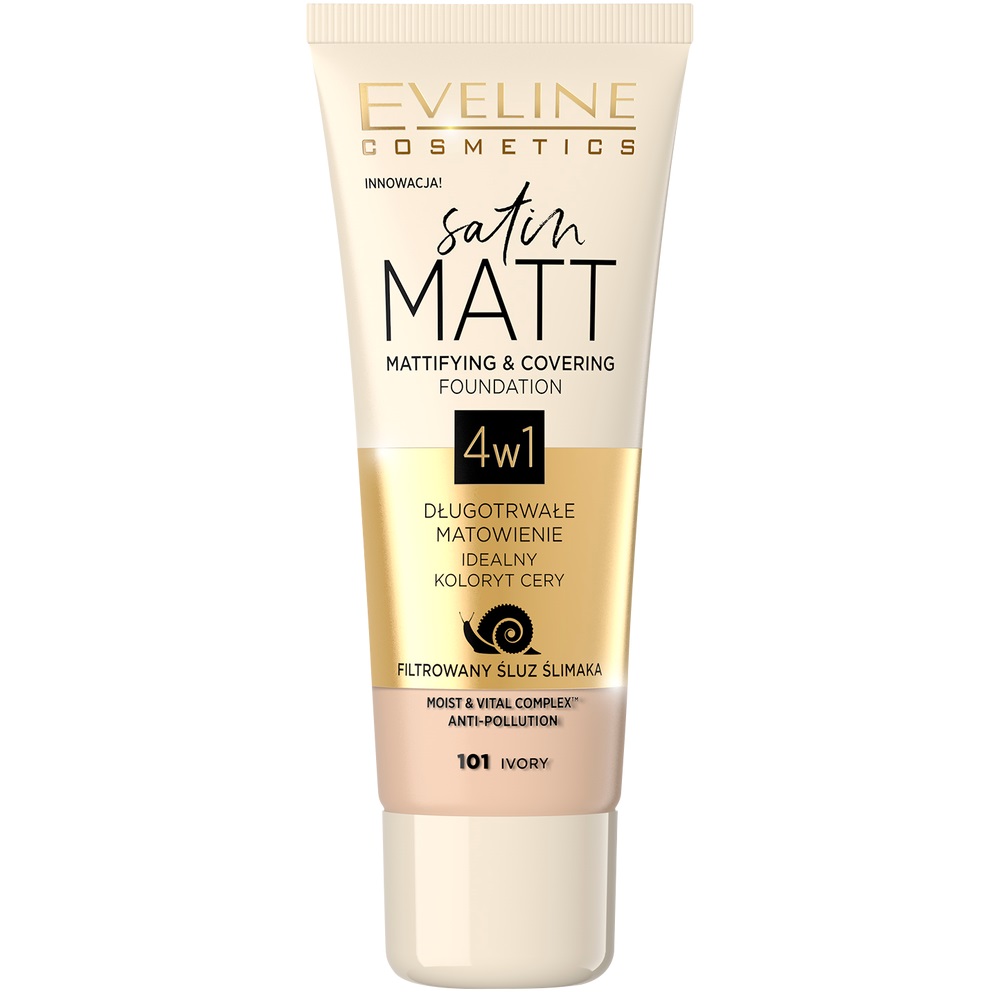 Eveline Cosmetics Satin Matt podkład matujący z ekstraktem ze śluzu ślimaka odcień 101 Ivory 30 ml