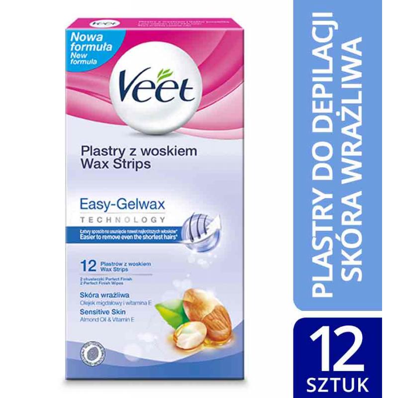 Veet plastry wosk do depilacji ciała skóra wrażliwa 12 szt Veet plastry wosk do depilacji ciała skóra wrażliwa 12 szt