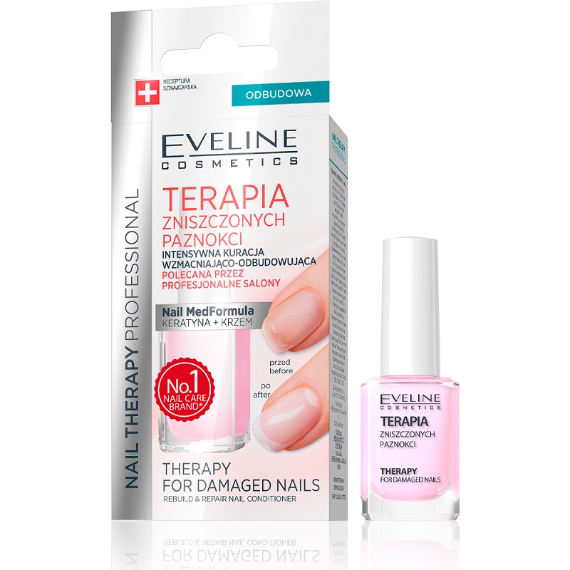 Eveline Cosmetics Nail Therapy Professional lakier wzmacniający do słabych i zniszczonych paznokci z keratyną 12 ml