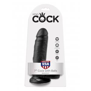 King Cock 7" Cock with Balls Black